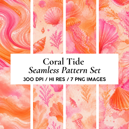 Coral Tide Collection - Complete Bundle | 7 Seamless Watercolour Patterns