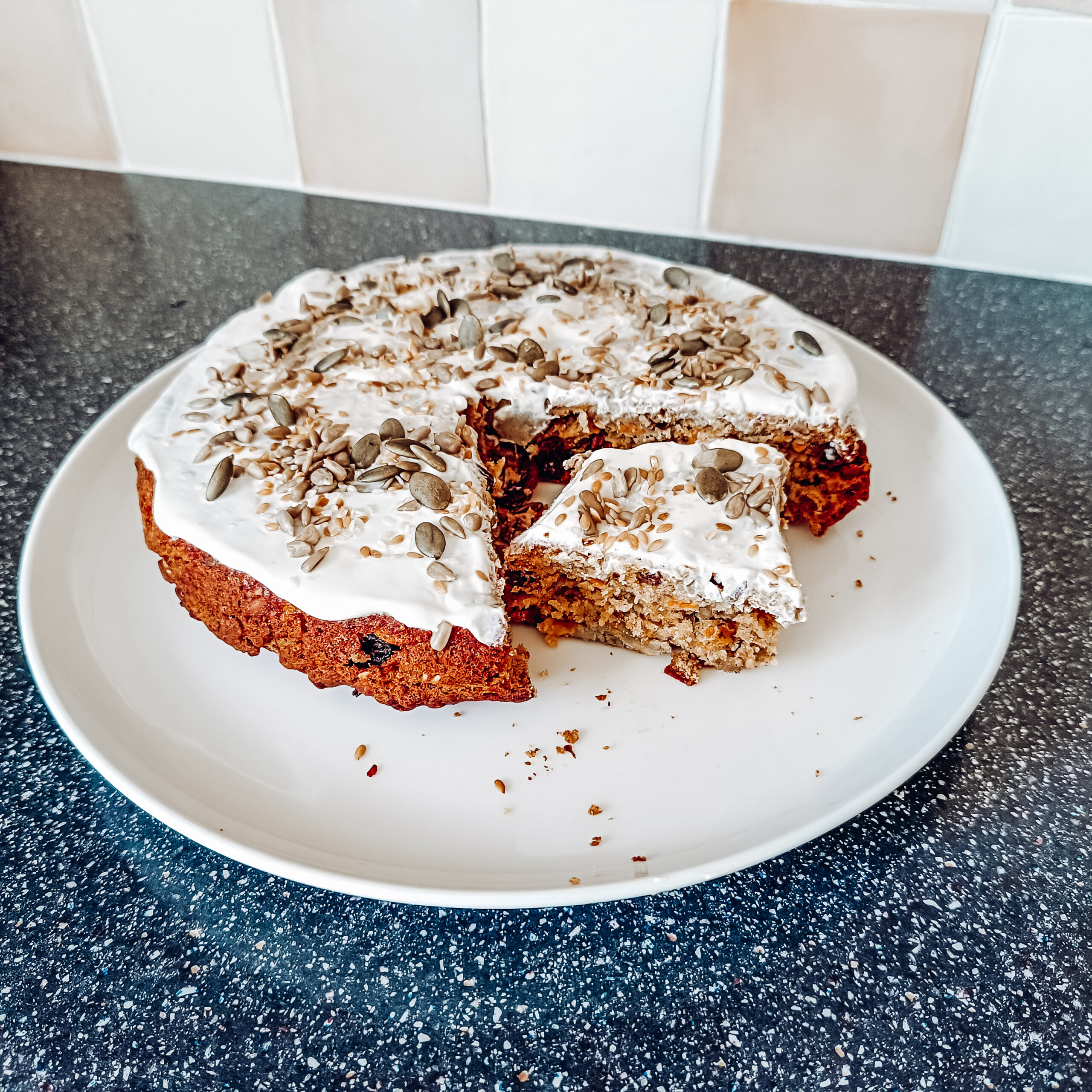 Healthy Sugar-Free Carrot Cake with Yogurt Topping