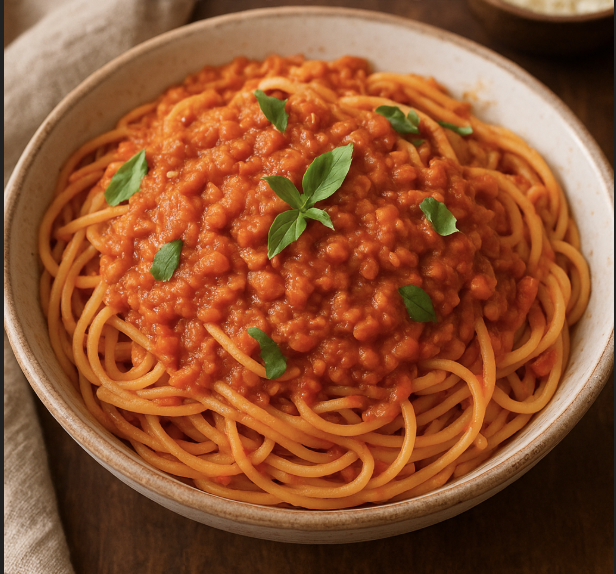 Vegetarian Pumpkin Bolognese with Red Lentils